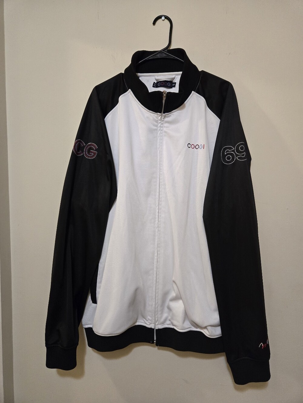 VTG COOGI Black & White Raglan Zip Track Jacket Size 3X